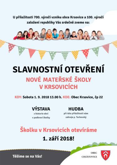 V Krsovicích otevřenou novou mateřskou školu při příležitosti významných výročí
