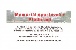 V Předhradí chystají na neděli 53. ročník Memoriálu sportovců 