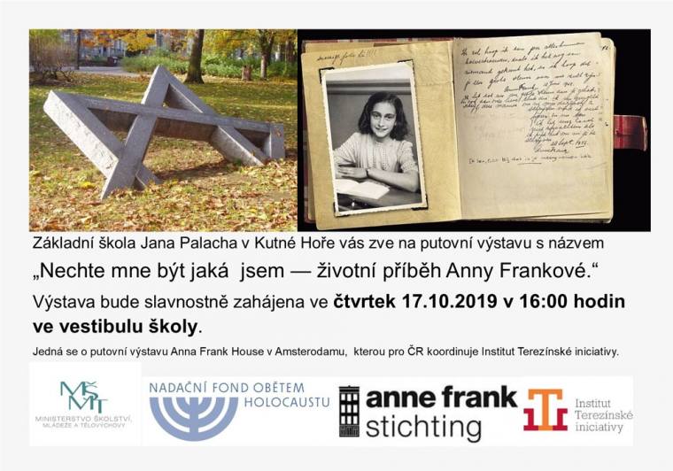 Putovní výstava o životě Anny Frankové se zastaví také na ZŠ Jana Palacha