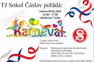 Dětský karneval připravuji v čáslavské sokolovně v sobotu 8. února