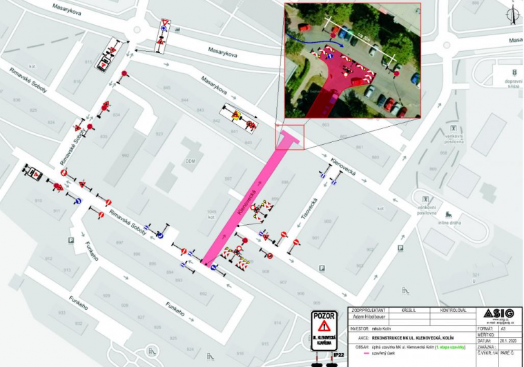 Ulice Klenovecká v Kolíně bude od 2. března uzavřena
