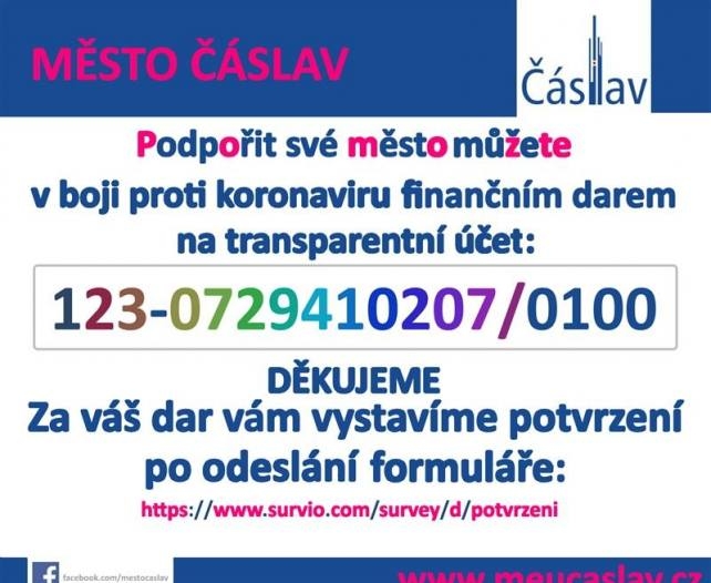 Město Čáslav založilo transparentní účet covid-19