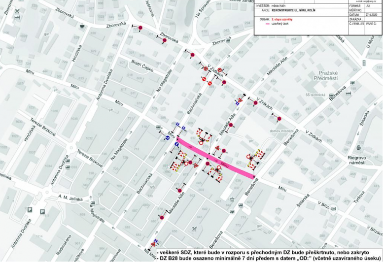 V polovině května zahájí v Kolíně rekonstrukci ulice Míru, potrvá 16 týdnů
