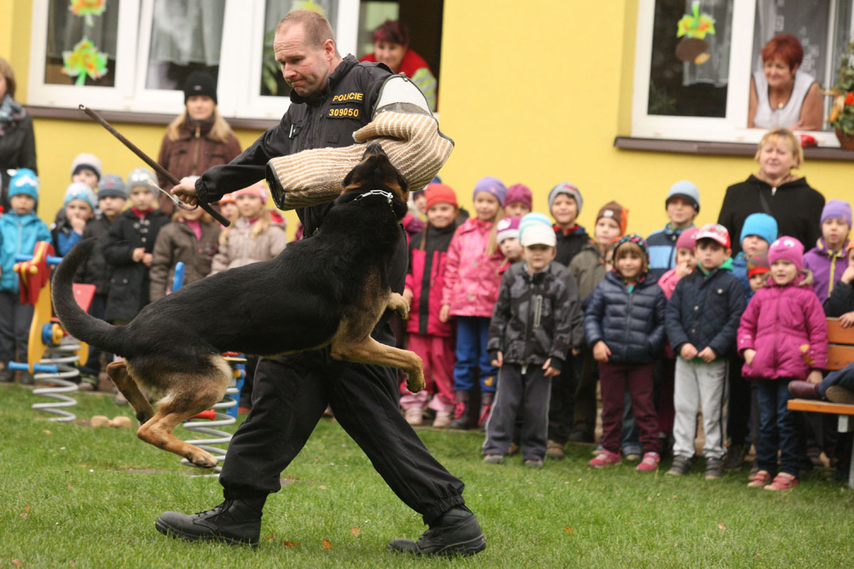 Foto: Policisté dětem ukázali, jak psi umí zadržet pachatele nebo vyhledat ukrytou bombu