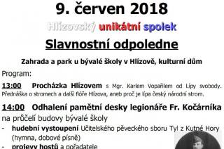 V rámci „Slavnostního odpoledne“ v Hlízově odhalí pamětní desku Františka Kočárníka