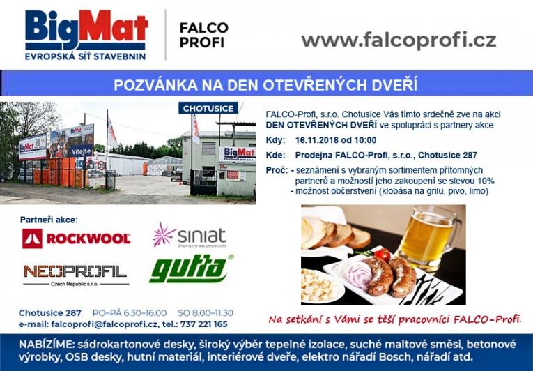 TIP: Velká zimní akce a den otevřených dveří ve stavebninách BigMat Falco Profi Chotusice