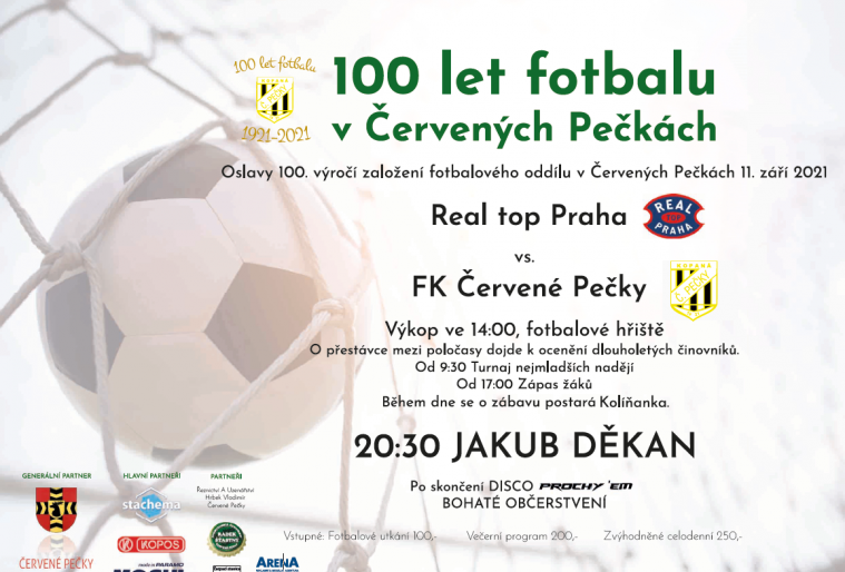 V Červených Pečkách oslaví 100 let fotbalu, nastoupí Lavi, zazpívá Jakub Děkan!